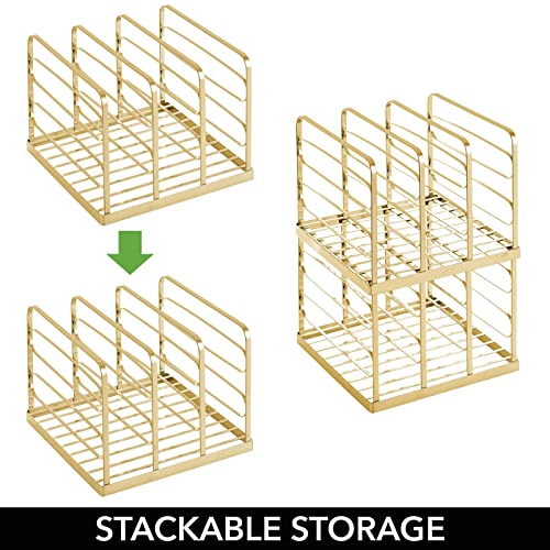 mDesign Metal Divided Stackable Purse Organizer for Closets, Bedrooms, Dressers, Shelves, Storage Solution for Purses, Clutches, Wallets, Accessories - 3 Sections - 2 Pack - Soft Brass