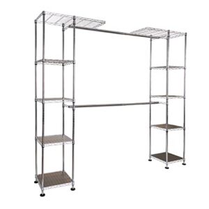 Seville Classics Closet Garment Organizer with Metal Hanging Rod Wardrobe Storage System w/Steel Shelves for Clothes, Shirts, Jackets, Coats, Blankets, Shoes, 58" to 83" W x 14" D x 72"