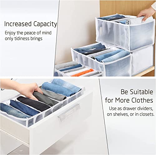 Wardrobe Clothes Organizer Washable Closet Organizers and Storage Drawer Organizer Clothes Bedroom Drawer 7 Grids Foldable White Mesh Separation Box 3 Pack for Folded Clothes, Pants, Shirts & Leggings