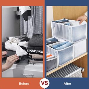 Wardrobe Clothes Organizer Washable Closet Organizers and Storage Drawer Organizer Clothes Bedroom Drawer 7 Grids Foldable White Mesh Separation Box 3 Pack for Folded Clothes, Pants, Shirts & Leggings