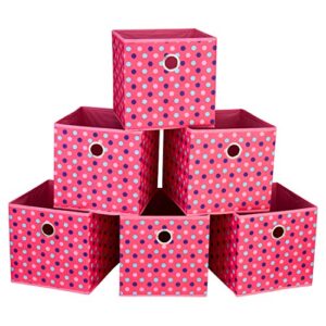 i bkgoo foldable storage cube drawer bins set of 6 collapsible fabric storage boxes with round metal grommets for organizing shelf nursery home closet dots pink 10x10x10 inch