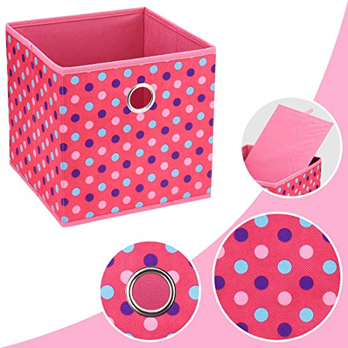 i BKGOO Foldable Storage Cube Drawer Bins Set of 6 Collapsible Fabric Storage Boxes with Round Metal Grommets for Organizing Shelf Nursery Home Closet Dots Pink 10x10x10 inch