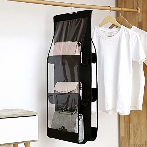 6 Multi Pocket Storage Purse Organizer for Closet - Clear dust proof bag storage Hanging Wardrobe Closet Organizer Handbag Storage Organizer - Closet Storage Wardrobe Organizer Purses and Handbags