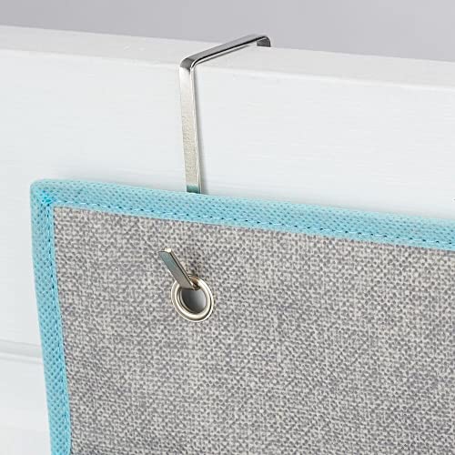 mDesign Fabric Hanging Organizers for Over the Door Storage In Bedroom/Hallway Closets, 3 Pocket Organizer Caddy with Hooks for Linens, Clothing, Accessories, Lido Collection, 2 Pack, Gray/Teal Blue