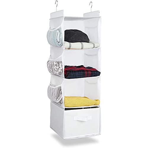 Farmlyn Creek 4-Shelf Hanging Closet Organizer with Pockets (White, 12 x 11.5 x 33.6 in)