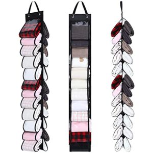 2 pcs yoga legging storage space saving bag storage hanger foldable bags organizer hanging closet organizer portable purse holder with 24 roll independent compartments for rolls clothes jeans, black