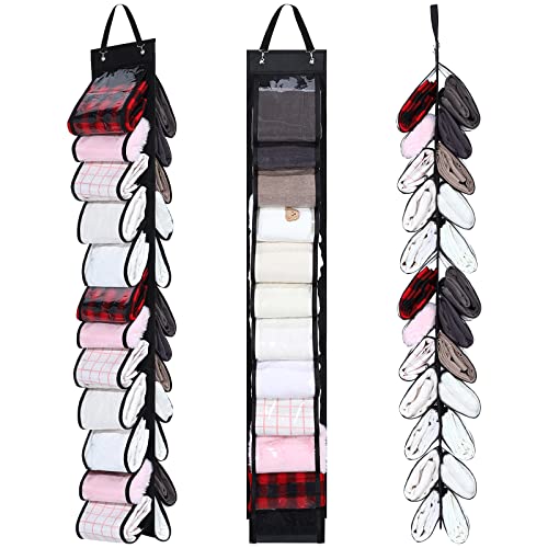 2 Pcs Yoga Legging Storage Space Saving Bag Storage Hanger Foldable Bags Organizer Hanging Closet Organizer Portable Purse Holder with 24 Roll Independent Compartments for Rolls Clothes Jeans, Black