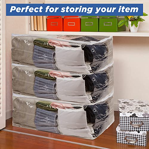 15 Pcs Clear Zippered Organizers Foldable Sweater Storage Closet Organizer Collapsible Cube Storage Organizer Plastic Storage Bags Bins Containers with Zipper and Handle for Closet (25 x 21 x 11 Inch)