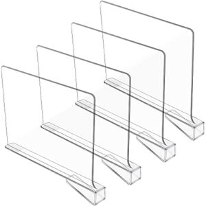 Shelf Dividers Acrylic, Set of 4, Clear Shelf Dividers for Closet Organization, Transparent Closet Separators for Clothes, Sweater and Purse Organizer for Long Shelves and Closet