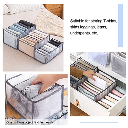 RONGRONG 2 Packs Wardrobe Clothes Organizer, Washable Jeans Compartment Storage Box, Foldable Visible Wardrobe Closet Drawer Organizer for Jeans and Leggings (2PCS (7 Grids+7 Grids))