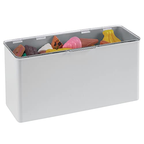 mDesign Plastic Household Stackable Storage Organizer Box Containers with Hinged Lid for Bedroom, Bathroom, Entryway, Hallway, Kitchen, Garage, Playroom, or Craft Room, Light Gray/Clear