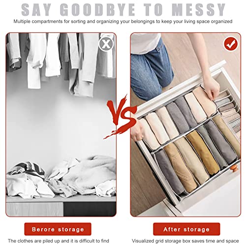 MUSJOS 5PCS 6/7/11 Grids Wardrobe Clothes Organizer, Washable Drawer Organizers for Clothing, Clothes Organizer Drawers, Clothes Organizer for Folded Clothes (White)