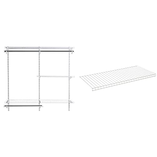 Rubbermaid Configurations Classic Closet Kit, White, 3-6 Ft. & Configurations 26'' Shelving Kit, Set of 2 Shelves, White, Expandable, Closet, Storage Room, Laundry Room, Garage Organization