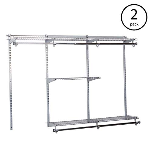 Rubbermaid Configurations 3-6 Feet Expandable Hanging and Shelf Space Custom DIY Closet Organizer Kit, Titanium (2 Pack)