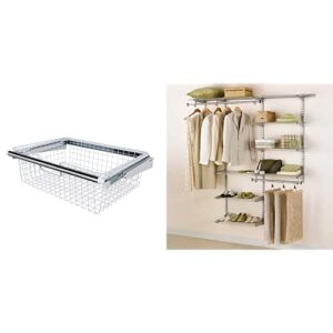rubbermaid configurations closet kits, 3-6 ft, deluxe, white (fg3h8800wht) & configurations custom closet add-on sliding wire basket, white, fg3j0503wht