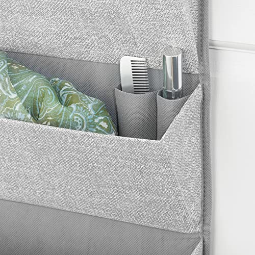 mDesign Soft Fabric Over the Door Hanging Storage Organizer with 5 Large Pockets for Closets in Bedrooms, Hallway, Entryway, Mudroom - Textured Print - Hooks Included - Gray