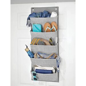 mDesign Soft Fabric Over the Door Hanging Storage Organizer with 5 Large Pockets for Closets in Bedrooms, Hallway, Entryway, Mudroom - Textured Print - Hooks Included - Gray