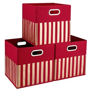 hsdt fabric storage cube bins 13x13x13 inch foldable boxes red cloth basket with golden strip pattern for shelves or closet organzier,qy-sc33-3