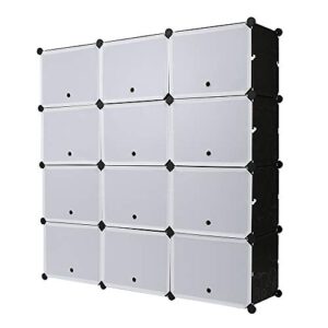 vingli shoe rack, cube diy plastic storage organizer, modular closet cabinet with doors (48"x12"x48")