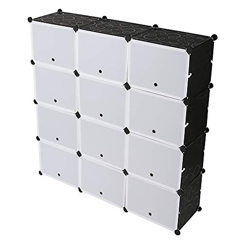 VINGLI Shoe Rack, Cube DIY Plastic Storage Organizer, Modular Closet Cabinet with Doors (48"x12"x48")