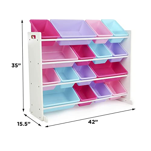 Humble Crew, White/Blue/Pink/Purple Extra-Large Toy Organizer, 16 Storage Bins & Supersized Wood Toy Storage Organizer, Extra Large, Grey/White