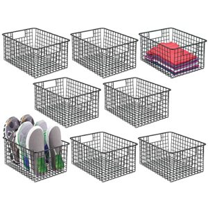 mdesign metal wire closet storage basket organizer with handles for organizing bedroom, bathroom, mudroom, entryway, hallway, or linen closets - concerto collection - 8 pack - black