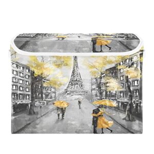krafig modern art eiffel tower yellow foldable storage box large cube organizer bins containers baskets with lids handles for closet organization, shelves, clothes, toys