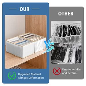 HIPTIS 7 Grids Wardrobe Clothes Organizer, 2PCS Stackable Foldable Compartment Storage Box, Washable Drawer Organizers for Pants, Jeans, Socks, Scarves, Leggings, T-shirt, Underwear