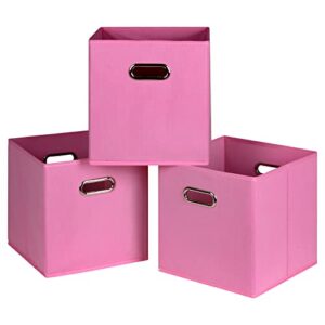 dabeact fabric cubes storage containers ,foldable storage bins cubes organizer baskets with dual handles for shelf closet set of 3,(pink)