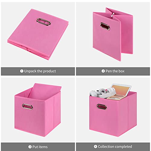 DABEACT Fabric Cubes Storage Containers ,Foldable Storage Bins Cubes Organizer Baskets with Dual Handles for Shelf Closet Set of 3,(Pink)