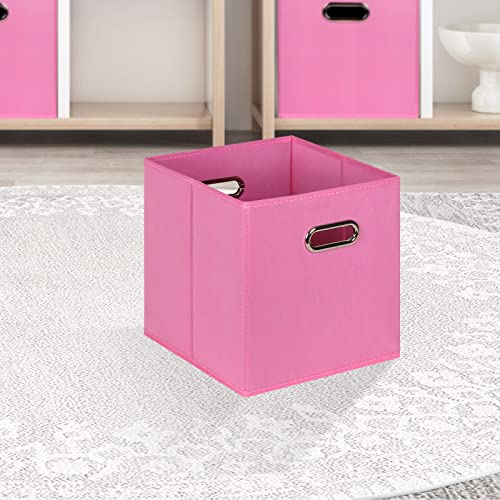 DABEACT Fabric Cubes Storage Containers ,Foldable Storage Bins Cubes Organizer Baskets with Dual Handles for Shelf Closet Set of 3,(Pink)