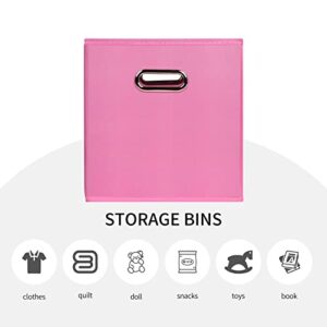 DABEACT Fabric Cubes Storage Containers ,Foldable Storage Bins Cubes Organizer Baskets with Dual Handles for Shelf Closet Set of 3,(Pink)