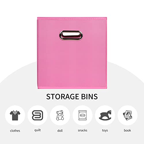 DABEACT Fabric Cubes Storage Containers ,Foldable Storage Bins Cubes Organizer Baskets with Dual Handles for Shelf Closet Set of 3,(Pink)