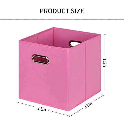 DABEACT Fabric Cubes Storage Containers ,Foldable Storage Bins Cubes Organizer Baskets with Dual Handles for Shelf Closet Set of 3,(Pink)