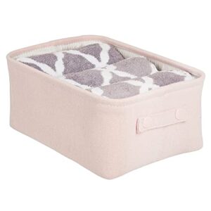 mDesign Soft Cotton Fabric Closet Storage Organizer Bin Basket with Lined Interior and Attached Carrying Handles for Bathroom Vanity, Cabinet, Shelf, Countertop - Wide, 2 Pack - Light Pink/Blush