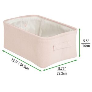 mDesign Soft Cotton Fabric Closet Storage Organizer Bin Basket with Lined Interior and Attached Carrying Handles for Bathroom Vanity, Cabinet, Shelf, Countertop - Wide, 2 Pack - Light Pink/Blush