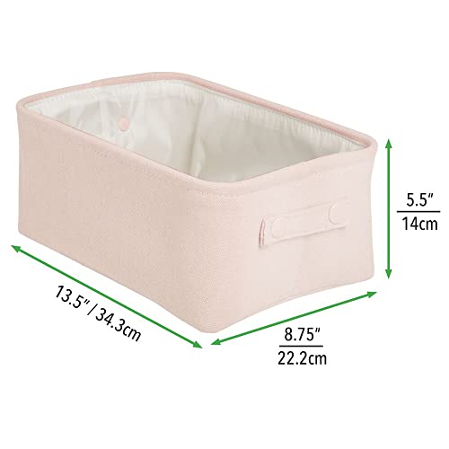 mDesign Soft Cotton Fabric Closet Storage Organizer Bin Basket with Lined Interior and Attached Carrying Handles for Bathroom Vanity, Cabinet, Shelf, Countertop - Wide, 2 Pack - Light Pink/Blush