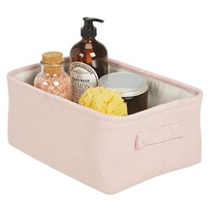 mDesign Soft Cotton Fabric Closet Storage Organizer Bin Basket with Lined Interior and Attached Carrying Handles for Bathroom Vanity, Cabinet, Shelf, Countertop - Wide, 2 Pack - Light Pink/Blush