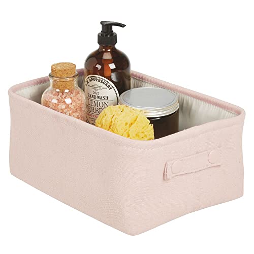 mDesign Soft Cotton Fabric Closet Storage Organizer Bin Basket with Lined Interior and Attached Carrying Handles for Bathroom Vanity, Cabinet, Shelf, Countertop - Wide, 2 Pack - Light Pink/Blush