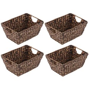 mDesign Natural Woven Hyacinth Closet Storage Organizer Basket Bin for Kitchen Cabinets, Pantry, Bathroom, Laundry Room, Closets, Garage - 4 Pack - Dark Brown