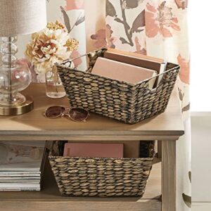 mDesign Natural Woven Hyacinth Closet Storage Organizer Basket Bin for Kitchen Cabinets, Pantry, Bathroom, Laundry Room, Closets, Garage - 4 Pack - Dark Brown