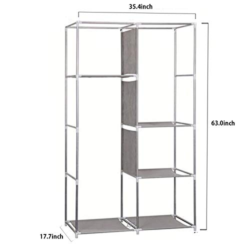 Yomeliy Closet Wardrobe, Clothes Storage Organizer with Hanging Rod & Cube Storages, DIY Closet Organizers for Living Room Bedroom (Gray)