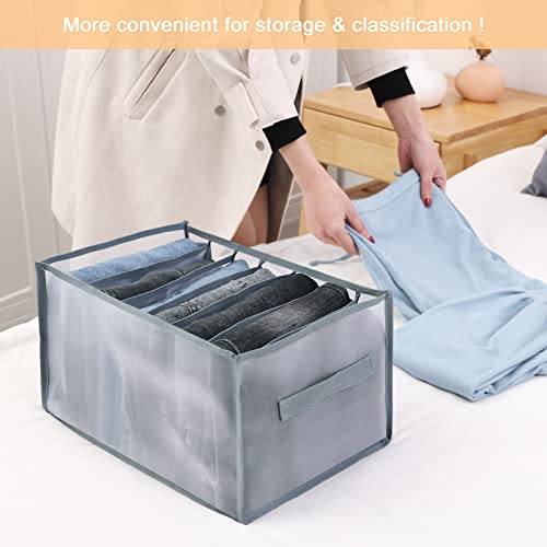 Chin-Best 2PCS Wardrobe Clothes Organizer, 7 Grids Foldable Visible Clothes Organizer for Folded Clothes, Drawer Organizer Clothes for Jeans,Legging,T-shirts,Pants (2PCS(Thin Jeans Grids))