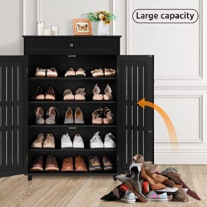 Yaheetech Shoe Cabinet Freestanding Shoe Rack with Adjustable Shelf 1 Drawer Floor Shoe Storage Organizer for Entryway Living Room, Balcony,Black