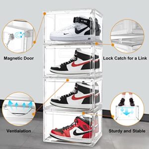 MUGEYMYD Large Shoe Organizer Box,6 Packs Sturdy Clear Plastic Stackable Shoe storage, Shoe Containers Bins for Sneaker Display, Easy Assembly, Fit up to US Size 13 (white)