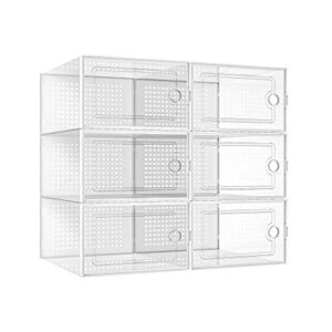 zexdok shoe boxes clear plastic stackable, 6 pack shoe storage boxes for closet small space, foldable sneaker storage boxes, under bed shoe storage containers for entryway, closet floor, drop front