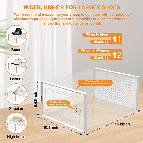 ZEXDOK Shoe Boxes Clear Plastic Stackable, 6 Pack Shoe Storage Boxes for Closet Small Space, Foldable Sneaker Storage Boxes, Under Bed Shoe Storage Containers for Entryway, Closet Floor, Drop Front