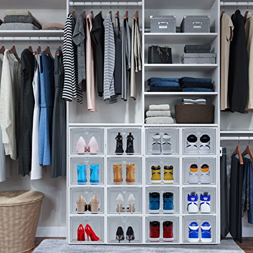 Shoe Boxes Shoe Containers Shoe Organizer for Closet, Shoe Storage Boxes Clear Shoe Boxes Stackable Large Shoe Storage Boxes with Hard Plastic Shoe Boxes Stackable, Clear Shoe Box As your boot & Shoe Boxes Drop Front Shoe Box 12 Pack (WAW12)
