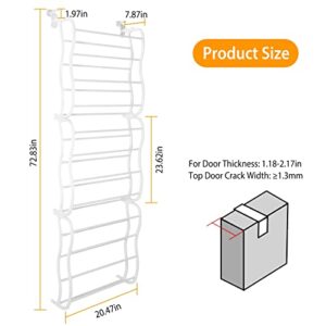 KOCASO Over The Door Shoe Rack Organizer - 36 Pair Shoes Wall Hanging Closet Shoe Rack Shelf 12Layers Storage Stand with Hooks-US Spot (White)