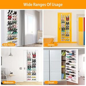 KOCASO Over The Door Shoe Rack Organizer - 36 Pair Shoes Wall Hanging Closet Shoe Rack Shelf 12Layers Storage Stand with Hooks-US Spot (White)